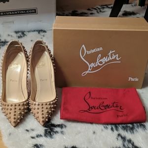 CHRISTIAN LOUBOUTIN PIGALLE 120 SPIKES NUDE SZ 37
